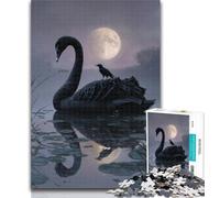 Adult Jigsaw Black Swan Under The Moon 1000 Piece Jigsaw Puzzles for Teenagers,Train Your Brain And Hands Birthday Present, Gifts 50x75cm