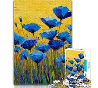Adult Jigsaw Blue Poppy Flowers Oil Painting Jigsaw Puzzles for Teenagers 1000 Piece,Birthday Gift Idea for Adults, Family Game And Hobby (38x26cm)