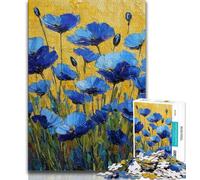 Adult Jigsaw Blue Poppy Flowers Oil Painting Jigsaw Puzzles for Teenagers 1000 Piece,Birthday Gift Idea for Adults, Family Game And Hobby (38x26cm)
