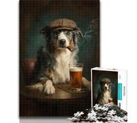 Adult Jigsaw Border Collie Smoking Jigsaw Puzzles for Adults 1000 Pieces,Vibrant And Unique Design Relaxing & Challenging Puzzle Experience 75x50cm