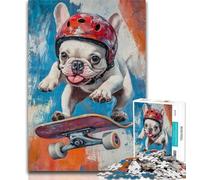 Adult Jigsaw Bulldog Skateboarding Adult Puzzles 1000 Pieces,Challenging Game Toys for Is Ideal As A Gift for The Whole Family 26x38cm