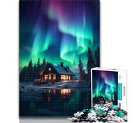 Adult Jigsaw Cabin Under The Aurora 1000 Piece Jigsaw Puzzles for Teenagers Gifts,Toys Educational Games Stress Relieving Enhance Love between Couples 26x38cm