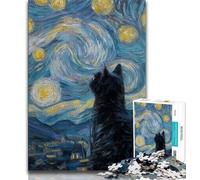 Adult Jigsaw Cat Under The Starry Sky 1000 Piece Jigsaw Puzzles for Teenagers Gifts,Toys Educational Games Stress Relieving Enhance Love between Couples (26x38cm)