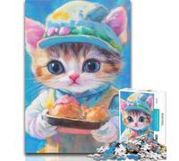 Adult Jigsaw Chef Cat 1000 Piece Jigsaw Puzzle for Adults And Teenagers,with Matching Poster And Trivia Sheet for Age 14 26x38cm