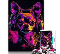 Adult Jigsaw Chihuahua DJ Neon 1000 Pieces Jigsaw Puzzles for Adults And Teens,Challenging Game And Family Play Parent-child Interaction (26x38cm)