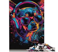 Adult Jigsaw Chihuahua DJ Neon Jigsaw Puzzles 500 Piece Creative Wooden Puzzle Toys Decompression Games Gifts 500pcs (52x38cm)