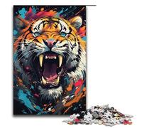 Adult Jigsaw Color Painting Tiger 1000 Piece Puzzle Wooden Puzzle for Adults & Kids Age 12 Up Educational Toy 1000 PCS(38x26cm)