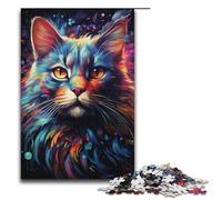 Adult Jigsaw Colorful Art by Cosmic Cats 1000 Piece Puzzle Wooden Puzzle for Adults & Kids Age 12 Up Educational Toy 1000 PCS(38x26cm)