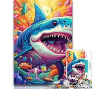 Adult Jigsaw Colorful Art Shark 1000 Piece Jigsaw Puzzles for Adults Gifts,Toys Educational Games Stress Relieving Wishlist with Santa Claus 75x50cm