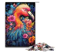 Adult Jigsaw Colorful Psychedelic Floral Fantasy Flamingo 1000 Piece Puzzle Wooden Puzzle for Adults & Kids Age 12 Up Educational Toy 1000 PCS(38x26cm)