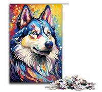 Adult Jigsaw Colorful Psychedelic Siberian Husky 1000 Piece Puzzle Wooden Puzzle for Adults & Kids Age 12 Up Educational Toy 1000 PCS(75x50cm)