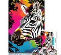 Adult Jigsaw Colorful Zebras Jigsaw Puzzle 1000 Pieces for Teenagers,Stress Reliever Difficult Challenge Unique Home Decor And Gifts 75x50cm