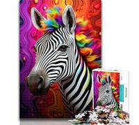 Adult Jigsaw Colorful Zebras Jigsaws 1000 Pieces for Adults,with Fully Interlocking Randomly Shaped Pieces for And 14 Years Old 26x38cm