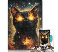 Adult Jigsaw Cosmic Flame Black Cat Jigsaw Puzzles for Adults 1000 Pieces,Toys Educational Games Stress Relieving Great Gifts And Toys 50x75cm