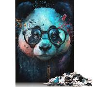 Adult Jigsaw Cosmic Panda with Glasses Jigsaw Puzzles 500 Piece Creative Wooden Puzzle Toys Decompression Games Gifts 500pcs (52x38cm)