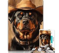 Adult Jigsaw Cowboy Rottweiler Jigsaw Puzzles 1000 Pieces for Adults Teens,Toys Educational Games Stress Relieving Artists Collection, Fine Art 50x75cm