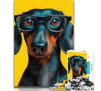 Adult Jigsaw Dachshund Wearing Glasses 1000 Piece Jigsaw Puzzles for Teenagers,Train Your Brain And Hands Birthday Present, Gifts 50x75cm