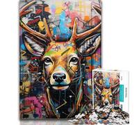 Adult Jigsaw Deer Graffiti 1000 Piece Jigsaw Puzzles for Adults Gifts,Toys Educational Games Stress Relieving Wishlist with Santa Claus 75x50cm