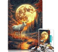 Adult Jigsaw Deer Under The Full Moon Jigsaw Puzzles 1000 Pieces for Adults Teens,with Fully Interlocking Randomly Shaped Pieces for And 14 Years Old 26x38cm