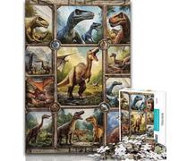 Adult Jigsaw Dinosaur Collage 1000 Piece Jigsaw Puzzle for Adults And Teenagers,with Matching Poster And Trivia Sheet for Age 14 50x75cm