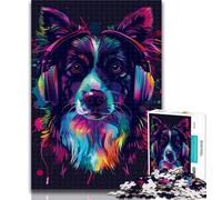 Adult Jigsaw DJ Neon Border Collie 1000 Pieces Jigsaw Puzzles for Adults And Teens,Challenging Game And Family Play Parent-child Interaction 50x75cm