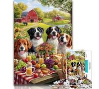 Adult Jigsaw Dogs on A Picnic 1000 Piece Jigsaw Puzzles for Teenagers Gifts,Toys Educational Games Stress Relieving Enhance Love between Couples 50x75cm