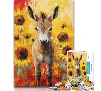 Adult Jigsaw Donkey And Sunflower 1000 Piece Jigsaw Puzzles for Teenagers,Train Your Brain And Hands Birthday Present, Gifts 50x75cm