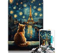 Adult Jigsaw Eiffel Cat 1000 Piece Jigsaw Puzzles for Teenagers,Decompressing Intellectual Educational Toy Birthday Present, Gifts 50x75cm