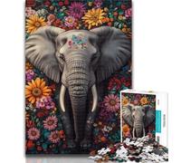 Adult Jigsaw Elephant Flowers 1000 Piece Jigsaw Puzzle for Adults And Teenagers,Vibrant And Unique Design Relaxing & Challenging Puzzle Experience 26x38cm