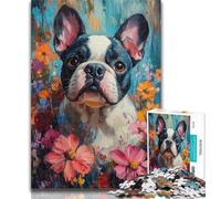 Adult Jigsaw Flower Bulldog 1000 Pieces Jigsaw Puzzle for Adults& Teens,Toys Educational Games Stress Relieving Unique Home Decor And Gifts 50x75cm
