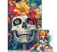 Adult Jigsaw Flower Skull 1000 Piece Jigsaw Puzzle for Adults And Teenagers,for Educational Game Challenge Toy Artists Collection, Fine Art 26x38cm