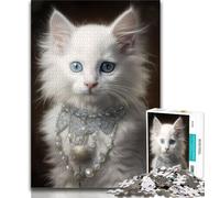 Adult Jigsaw Fluffy White Kitten Jigsaws 1000 Pieces for Adults,with Fully Interlocking Randomly Shaped Pieces for And 14 Years Old (26x38cm)