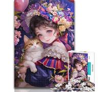Adult Jigsaw Girl And Cat Jigsaws 1000 Pieces for Adults,with Fully Interlocking Randomly Shaped Pieces for And 14 Years Old 26x38cm