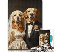 Adult Jigsaw Golden Retriever Couple 1000 Pieces Jigsaw Puzzle For Adults Teens,Staycation Kill Time Enhance Love between Couples 26x38cm