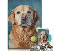 Adult Jigsaw Golden Retriever Playing Tennis Jigsaw Puzzles for Adults 1000,Family Game Stress Reliever Difficult Challenge Secret Santa Gifts 26x38cm