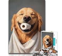 Adult Jigsaw Golden Retriever Playing with Toilet Paper 1000 Piece Jigsaw Puzzles for Adults,Interesting Stress Reduction Parent-child Interaction 26x38cm