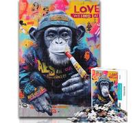 Adult Jigsaw Graffiti Chimpanzee 1000 Piece Jigsaw Puzzle for Adults Teens,Toys Educational Games Stress Relieving Parent-child Interaction 26x38cm