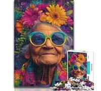 Adult Jigsaw Grandma And Flowers Jigsaw Puzzles 1000 Pieces for Adults Teens,for Age 14+ Impossible Game Best Gift for Adults And Teenagers 26x38cm
