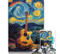Adult Jigsaw Guitar Under The Night Sky 1000 Piece Jigsaw Puzzles for Teenagers,Train Your Brain And Hands Birthday Present, Gifts 50x75cm