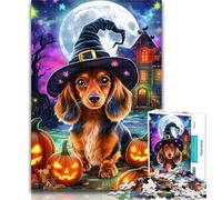 Adult Jigsaw Halloween Dachshund Jigsaw Puzzles for Teenagers 1000 Piece,Educational Game for Birthday, Chrismas for And 14 Years Old 26x38cm