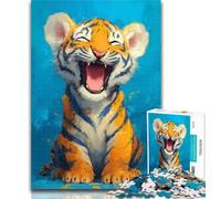 Adult Jigsaw Happy Tiger Jigsaws 1000 Pieces for Teenagers,Stress Reliever Difficult Challenge Enhance Love between Couples 26x38cm