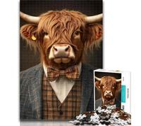Adult Jigsaw Highland Cattle in Suits Jigsaws 1000 Pieces for Adults,with Fully Interlocking Randomly Shaped Pieces for And 14 Years Old 26x38cm