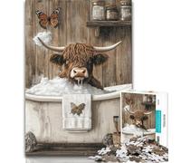 Adult Jigsaw Highland Cow in The Bathroom Jigsaw Puzzles for Adults 1000 Pieces,Vibrant And Unique Design Relaxing & Challenging Puzzle Experience 26x38cm