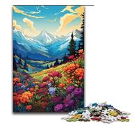 Adult Jigsaw Illustration of Mountain Landscape with Wild Flowers 1000 Piece Puzzle Wooden Puzzle for Adults & Kids Age 14 Up Educational Toy 1000PCS(75x50cm)