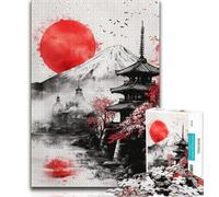 Adult Jigsaw Japanese Temple Cherry Blossoms Jigsaws 1000 Pieces for Teenagers,Stress Reliever Difficult Challenge Enhance Love between Couples (26x38cm)