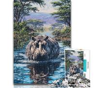 Adult Jigsaw Jungle Hippo 1000 Pieces Jigsaw Puzzles for Adults And Teens,Train Your Brain And Hands Gifts for Friends And Family 50x75cm