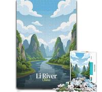 Adult Jigsaw Li River China Landscape Illustration 1000pcs (52x38cm) | Enjoy a paper puzzle activity on winter nights for a satisfying challenge.