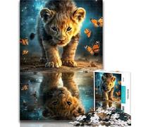Adult Jigsaw Lion Cub Reflection 1000 Pieces Jigsaw Puzzles for Adults And Teens,Challenging Game And Family Play Parent-child Interaction 50x75cm