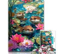 Adult Jigsaw Lotus And Otter 1000 Pieces Jigsaw Puzzles for Adults And Teens,Train Your Brain And Hands Gifts for Friends And Family 50x75cm