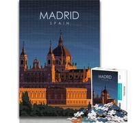 Adult Jigsaw Madrid Spain at Night Art Jigsaw Puzzle 1000 Pieces for Teenagers,Stress Reliever Difficult Challenge Unique Home Decor And Gifts 26x38cm